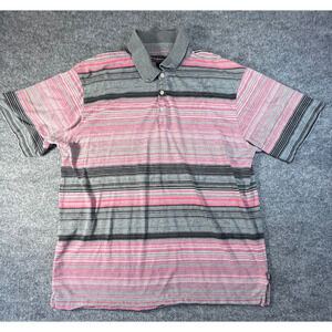Tommy Bahama Polo Shirt Mens XL Pink-Grey Striped Tropical 18-Golf Cotton/Tencel